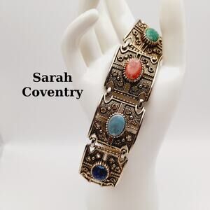 Vintage Sarah Coventry Granada Bracelet, Multicolor Cabochons, Gold Tone, 1960s